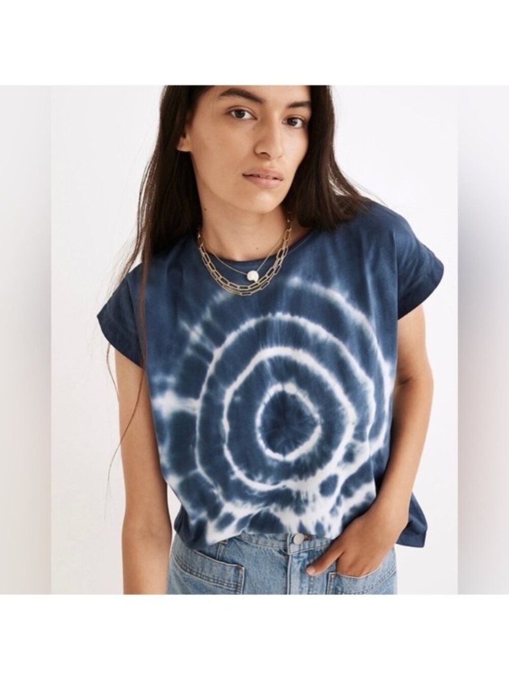 Madewell Women's Tie-Die Circle Shoulder T-Shirt Size 1X Casual Relaxed Summer